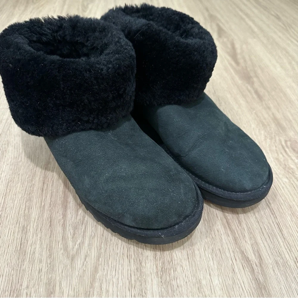 UGG Classic Mini Fluff Ankle Boots in Black Suede